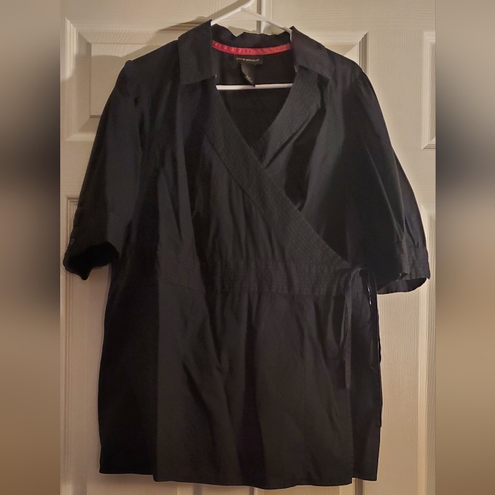 #22-Black Side Tie Collar Blouse